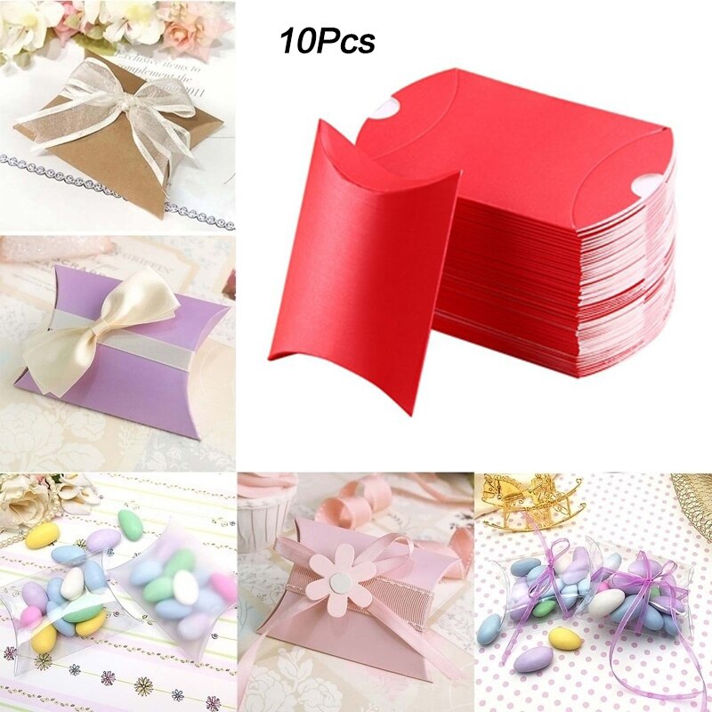 10 stk favor candy box taske håndværk papir pude form pie party box poser miljøvenlige kraftpapir bryllupskasser