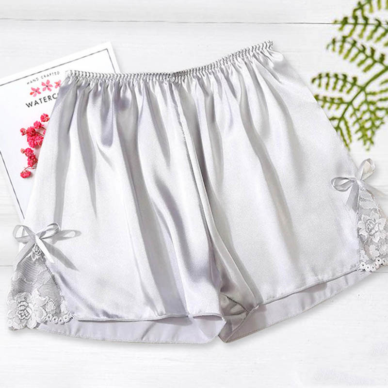 Pantalones cortos de dormir para mujer, ropa de dormir con cintura elástica sedosa, de satén,