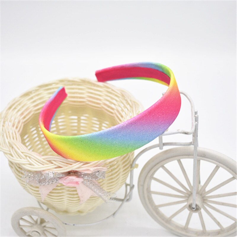 1pcs Pu shiny rainbow gradient hair band women's children's flash Bow Headband lace Headband