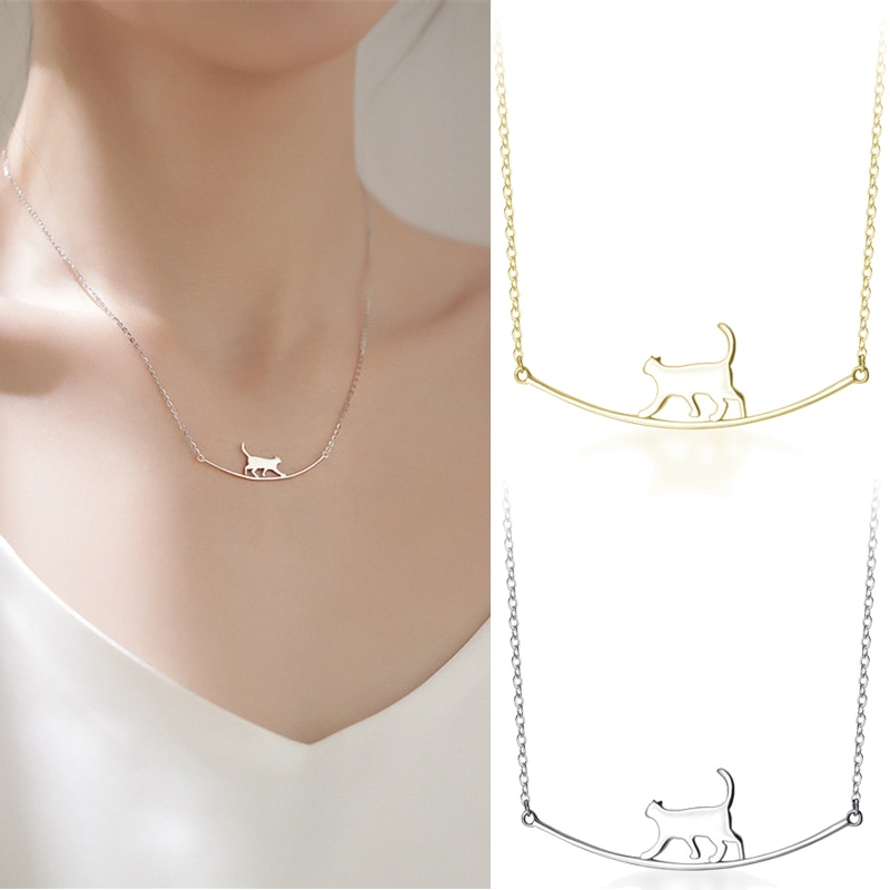 Moda Walking Cat ciondolo collana animale clavicola catena collane per le donne Gilrs gattino curvo gioielli da festa regalo femminile