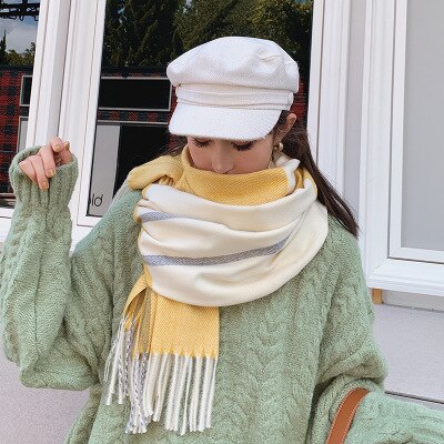 Bekväm dubbel-användning scarf höst vinter bekväm vintage tjock varm söt rutig stickad halsduk: Gul