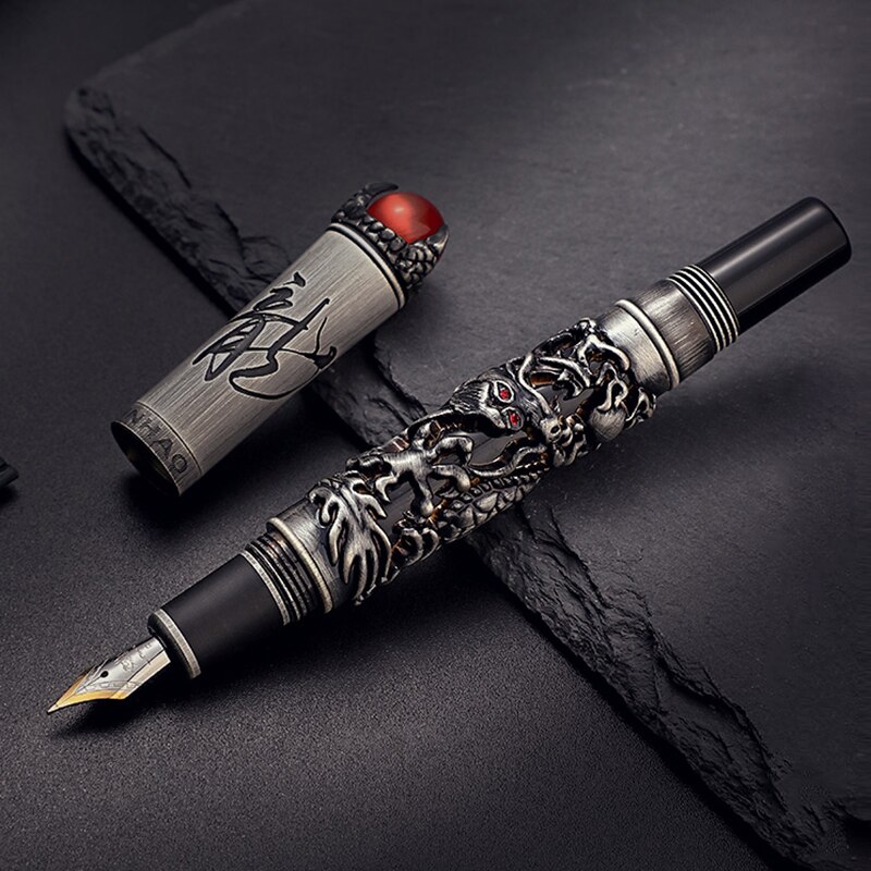 Jinhao-pluma estilográfica de dragón de lujo Vintage, caligrafía de Metal s para escribir, punta de 0,5mm, papelería de firma de oficina pesada