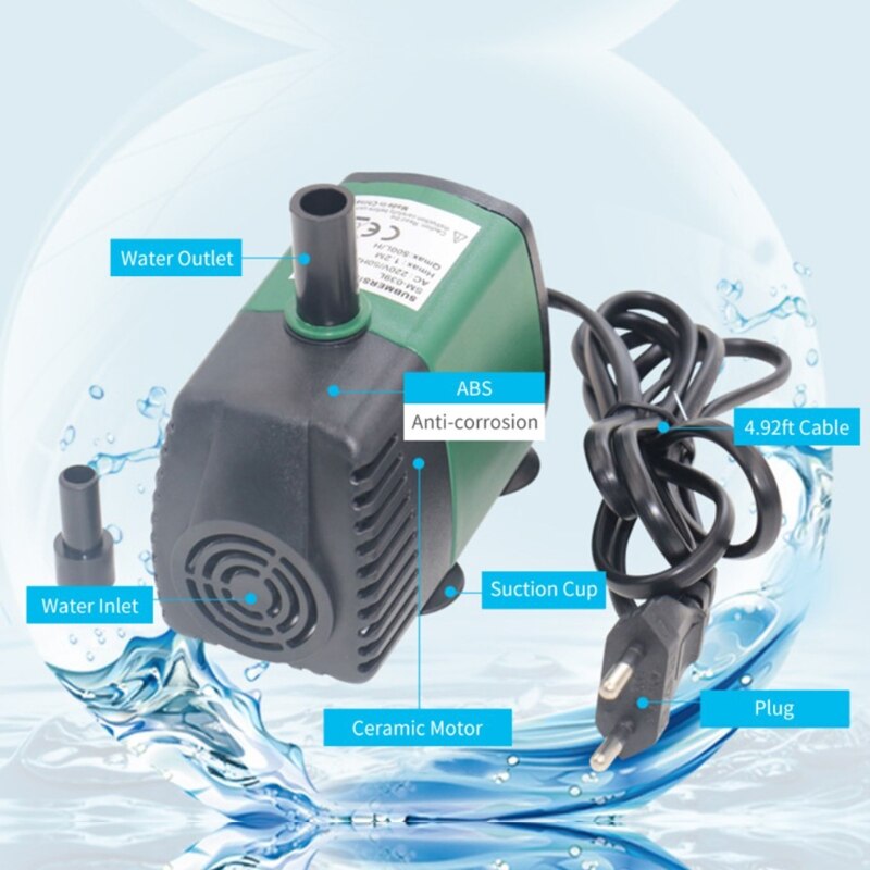 Mini Submersible Pump With Nozzle Super Silent Pond Aquarium Oxygen Pump Hydroponic Fish Tank Fountain Waterfall Fish Supplies