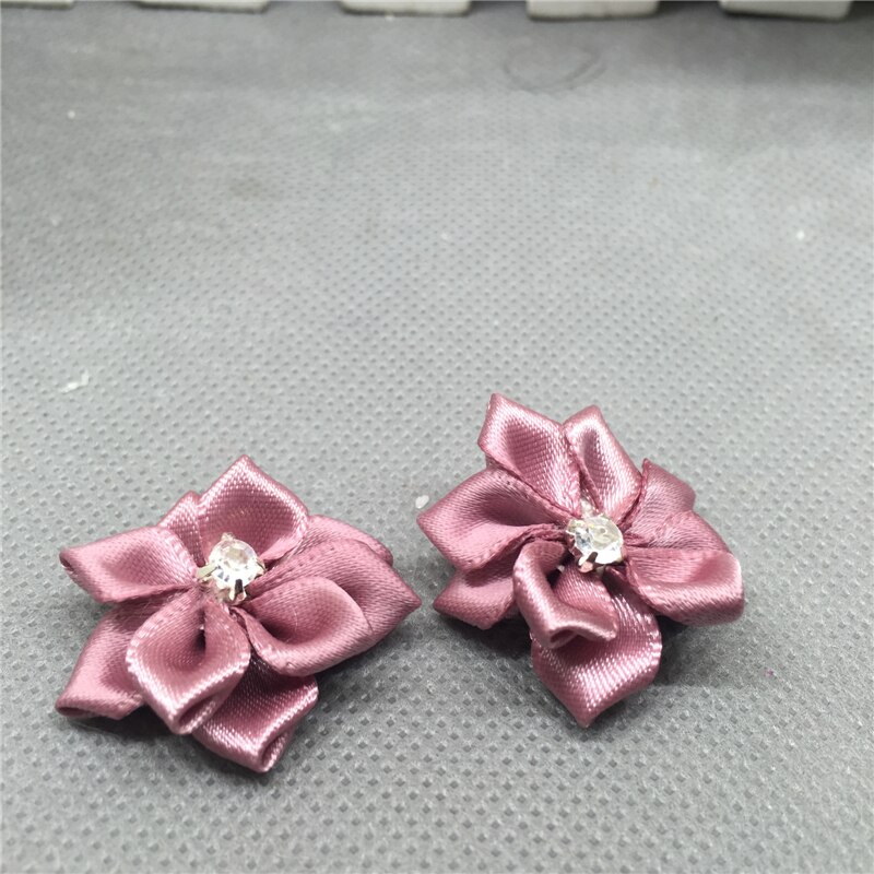 Ruban de fleurs en Satin, 10 pièces, avec des Appliques de perles de cristal, artisanat/garniture, bricolage: deep purple red