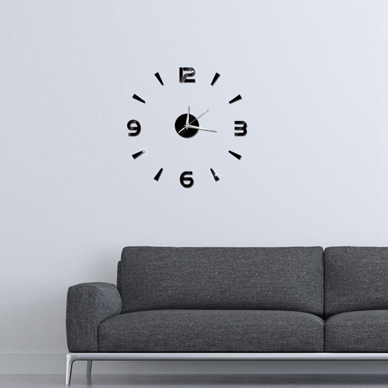 Reloj de pared de cuarzo para decoración del hogar de Botique-3D, reloj de pared para sala de estar, pegatinas de espejo de acrílico para sala de estar, negro