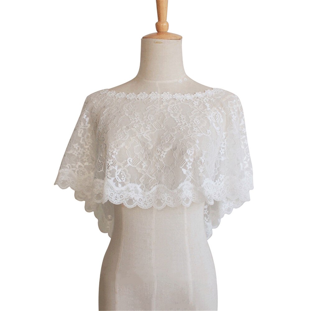 Veste châle en dentelle blanche pour femmes, boléro, étole noire, accessoires de Mariage,: ivory