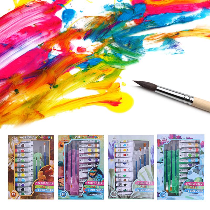 12ml 12 Colors Acrylic Paints Brush Palette Set Hand Painted Drawing Painting Pigment Artist DIY