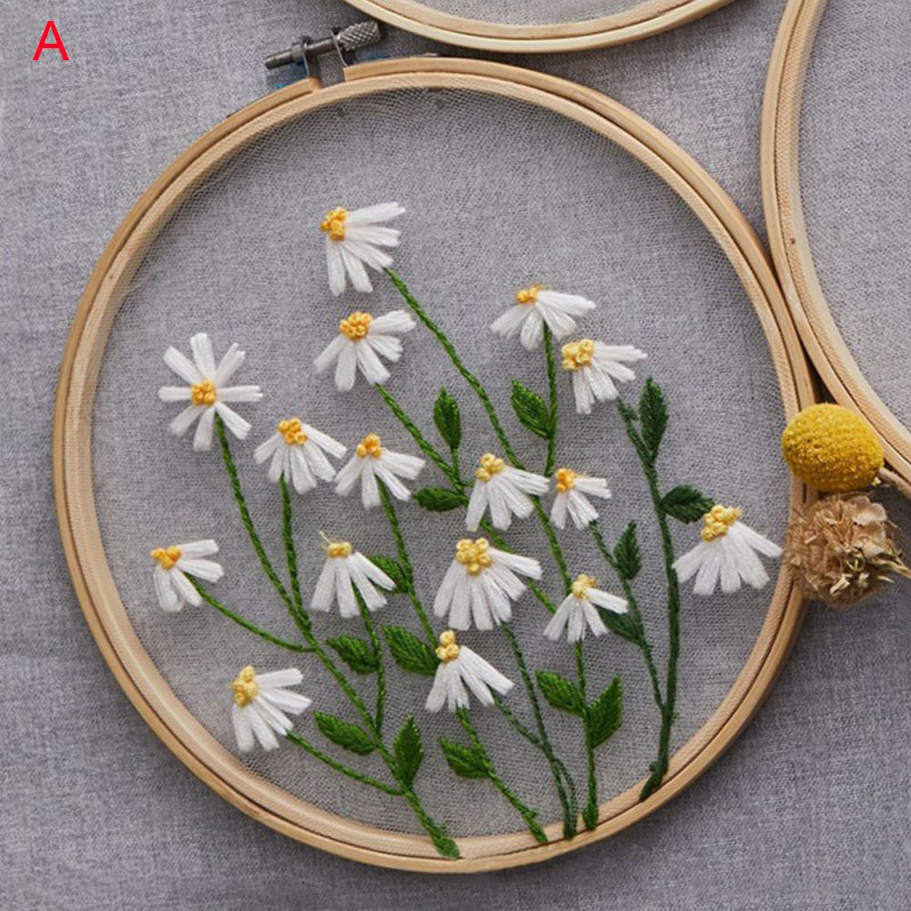 DIY Embroidery Flower Landscape Handwork Needlework for Beginner Cross Stitch kit Ribbon Painting Embroidery Hoop Home Decor: B-A