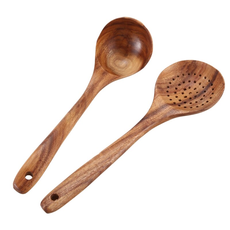 Natuurlijke houten kookgerei keukenset, antiaanbaklaag harde houten spatel en houten lepels ,4- pack