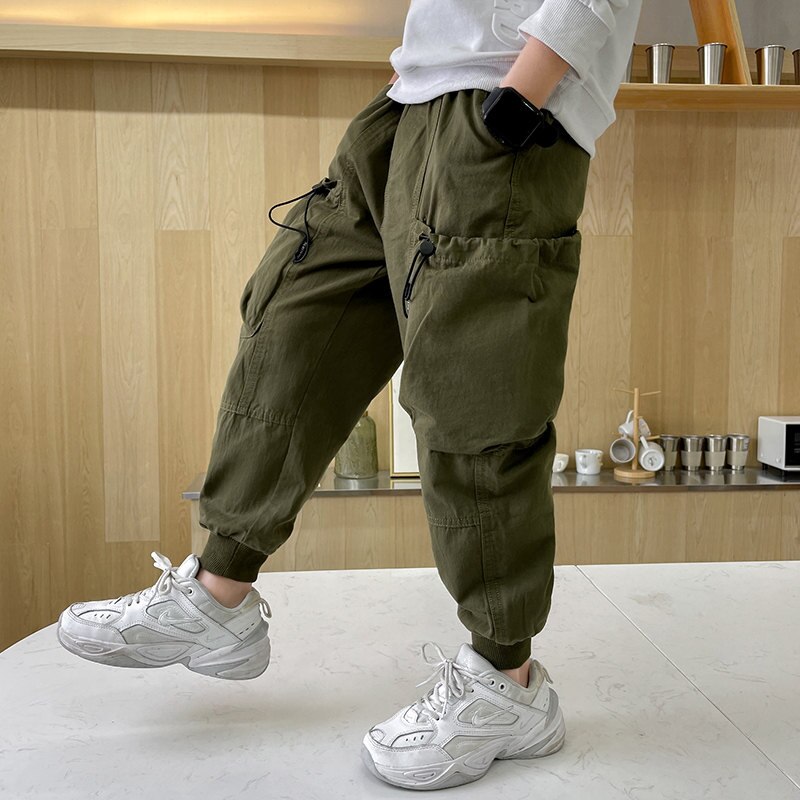 Pantalones deportivos con bolsillos grandes para niños, pantalón informal de algodón con cintura elástica, 5, 6, 7, 8, 9, 10, 11, 12, 13, 14 años, Primavera