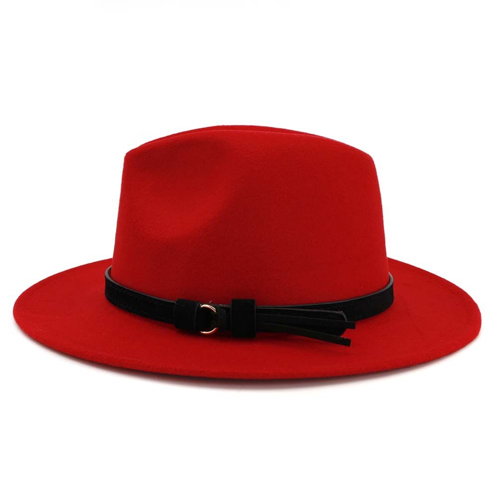 Vintage sommar bred brätte fedorahatt kvinnor lädersnöre imitation ylle jazzhatt keps chapeau för resor
