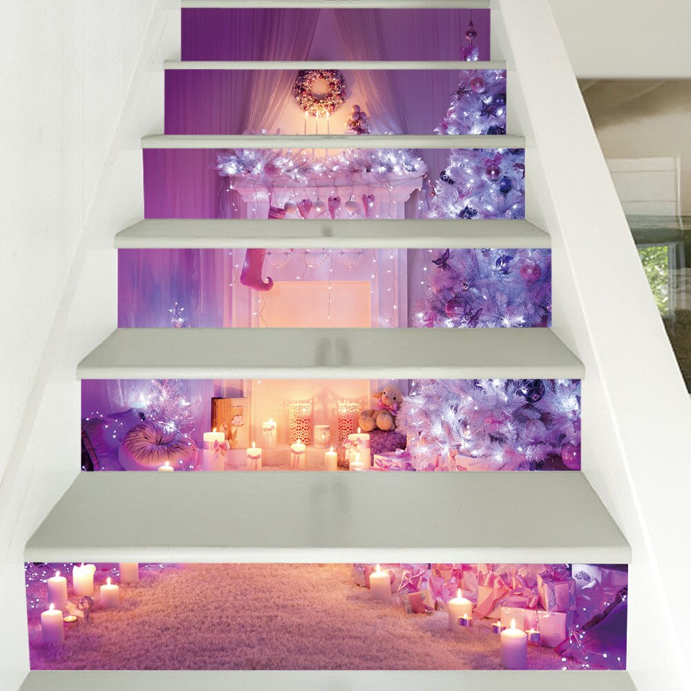 Pink Fireplace Stairs Stickers Self Adhesive PVC Tile Staircase Decor Decal DIY Corridor Renovation Wallpaper Home Art Wallpaper