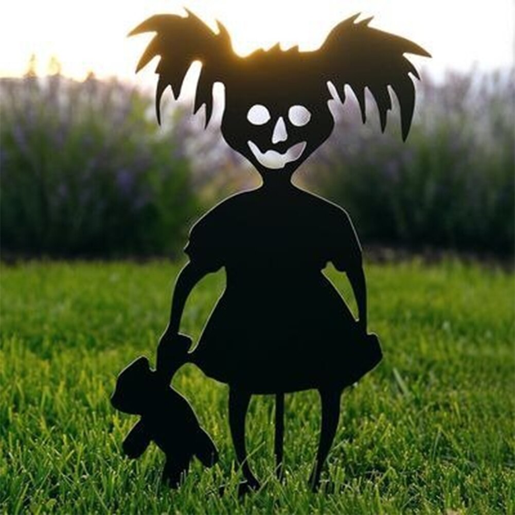 Halloween Prop Silhouette Shadow Sign Lawn Stakes Black Tree Plug Art Ornaments Yard Terror Party Decor