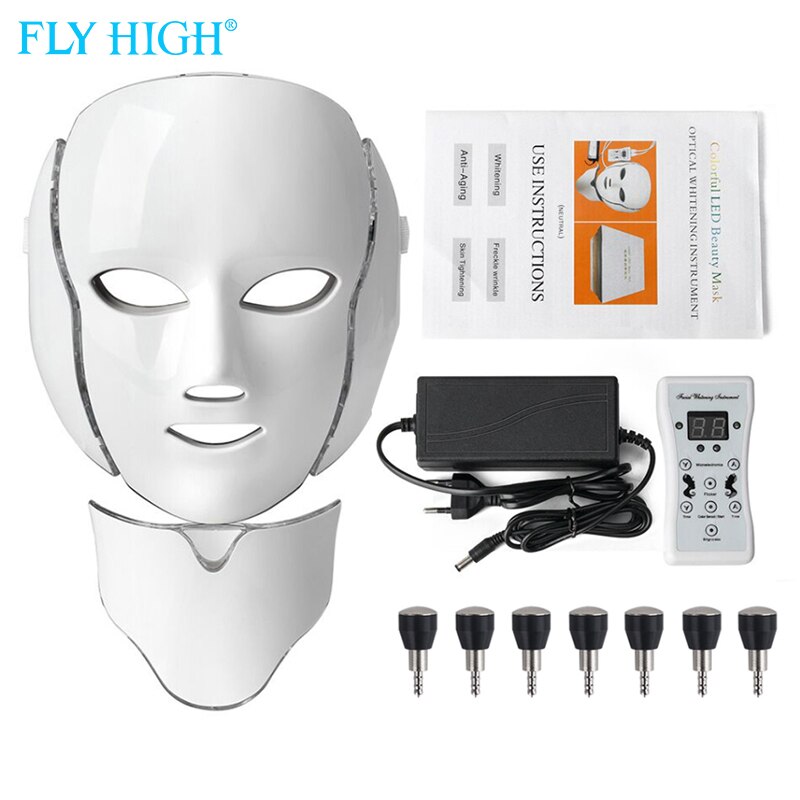 Mascarilla Facial Led de 7 colores para terapia de fotones, máquina de terapia de luz para terapia de acné, máscara de belleza para el cuello
