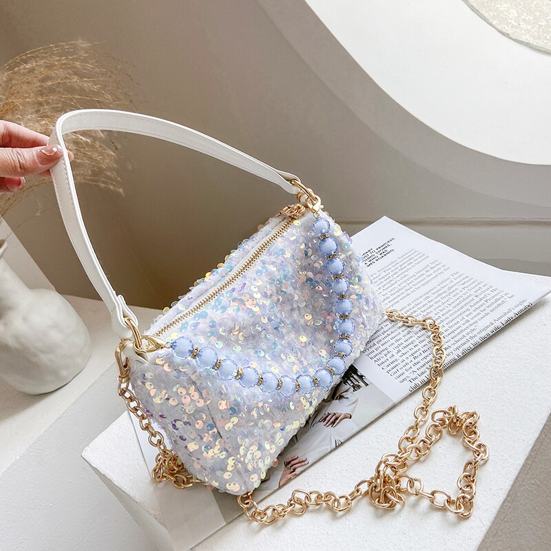 Paillettentaschen für damen, schultertaschen, luxuriöse perlenhandtaschen, damentaschen: Weiß