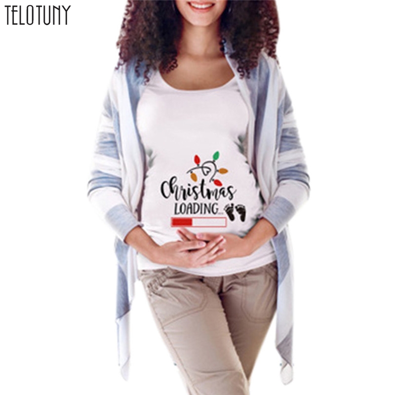 Telotuny Santa Baby Christmas Snowman Pregnant Maternity T Shirts Women Casual Pregnancy Tee Clothes for Pregnant Women