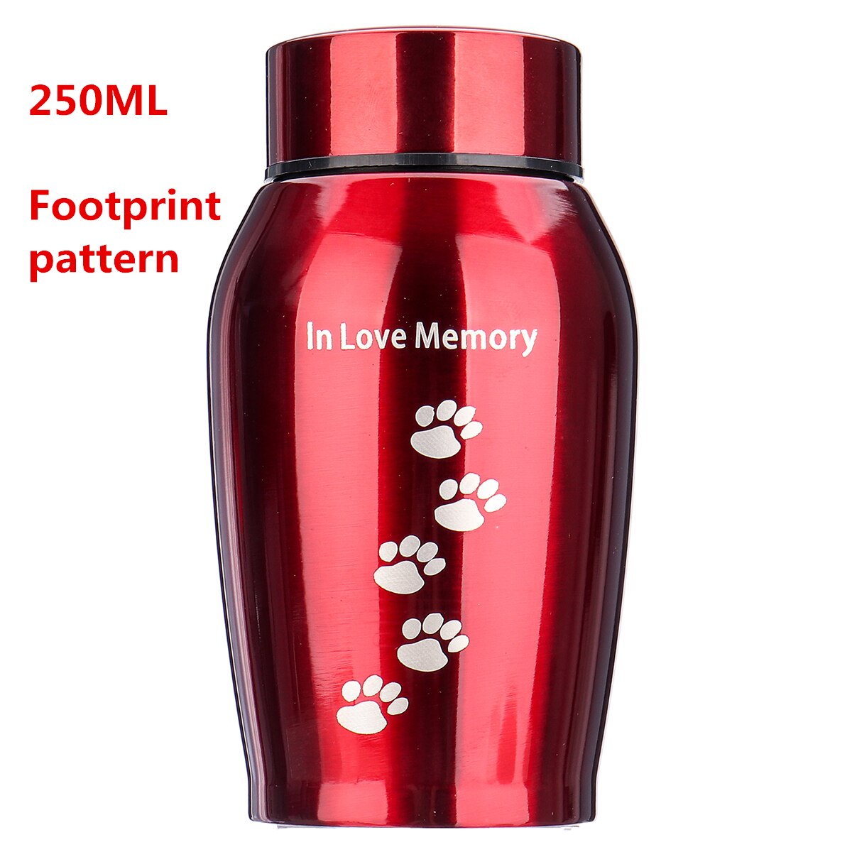 Guld/sort rustfrit stål urner kæledyr hund kat fugle mus kremering aske urne minde kiste columbarium kæledyr mindesmærker: 250ml fodspor 10
