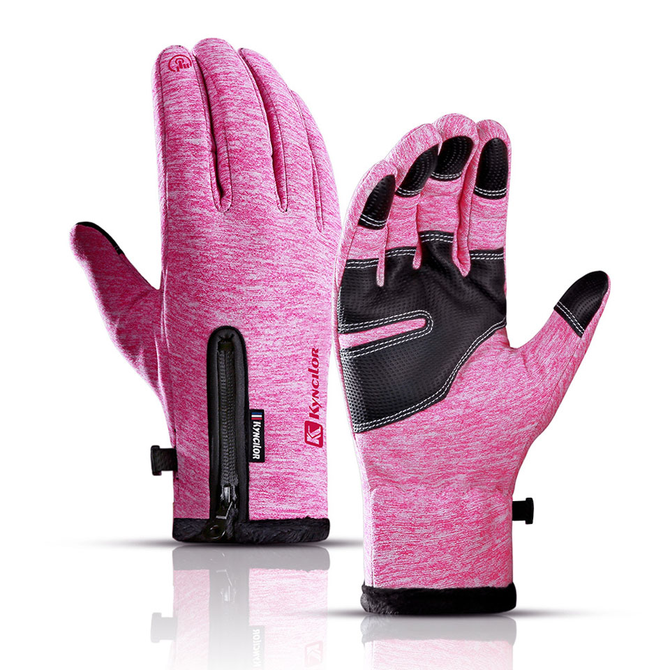 Ice Winter Fishing Fleece Gloves Men Cycling Waterproof Anti-Slip Full Finger Hunting Outdoor Equipment Gear Accessories: Pink / XL