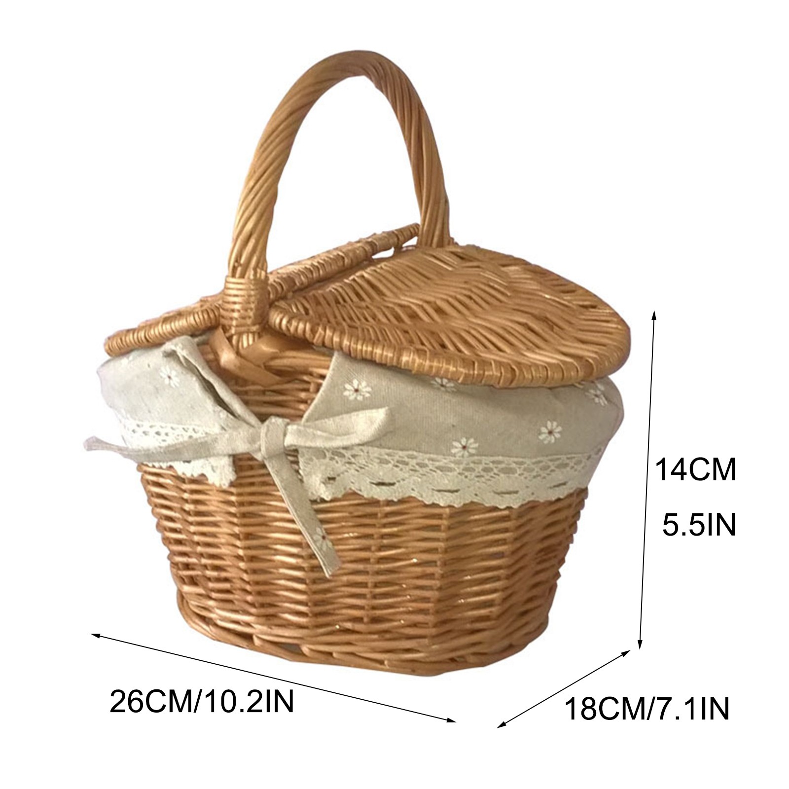 Wicker Picnic Basket With Lid And Handle,Sturdy Handmade wicker storage baskets Large Capacity Outdoor Camping basket