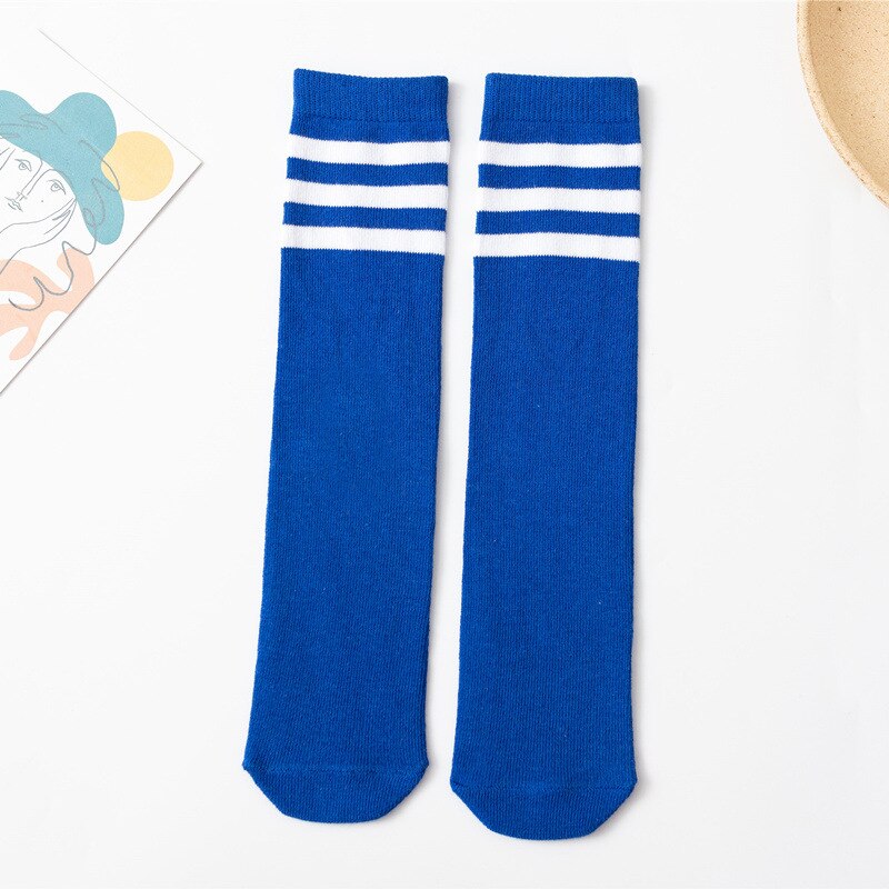 2-10 anni calzini per bambini calzini per bambini spogliati vestiti per la scuola bambini ragazzi bambini calzini per ragazze ginocchio alto lungo morbido cotone: Blue Stripe Socks