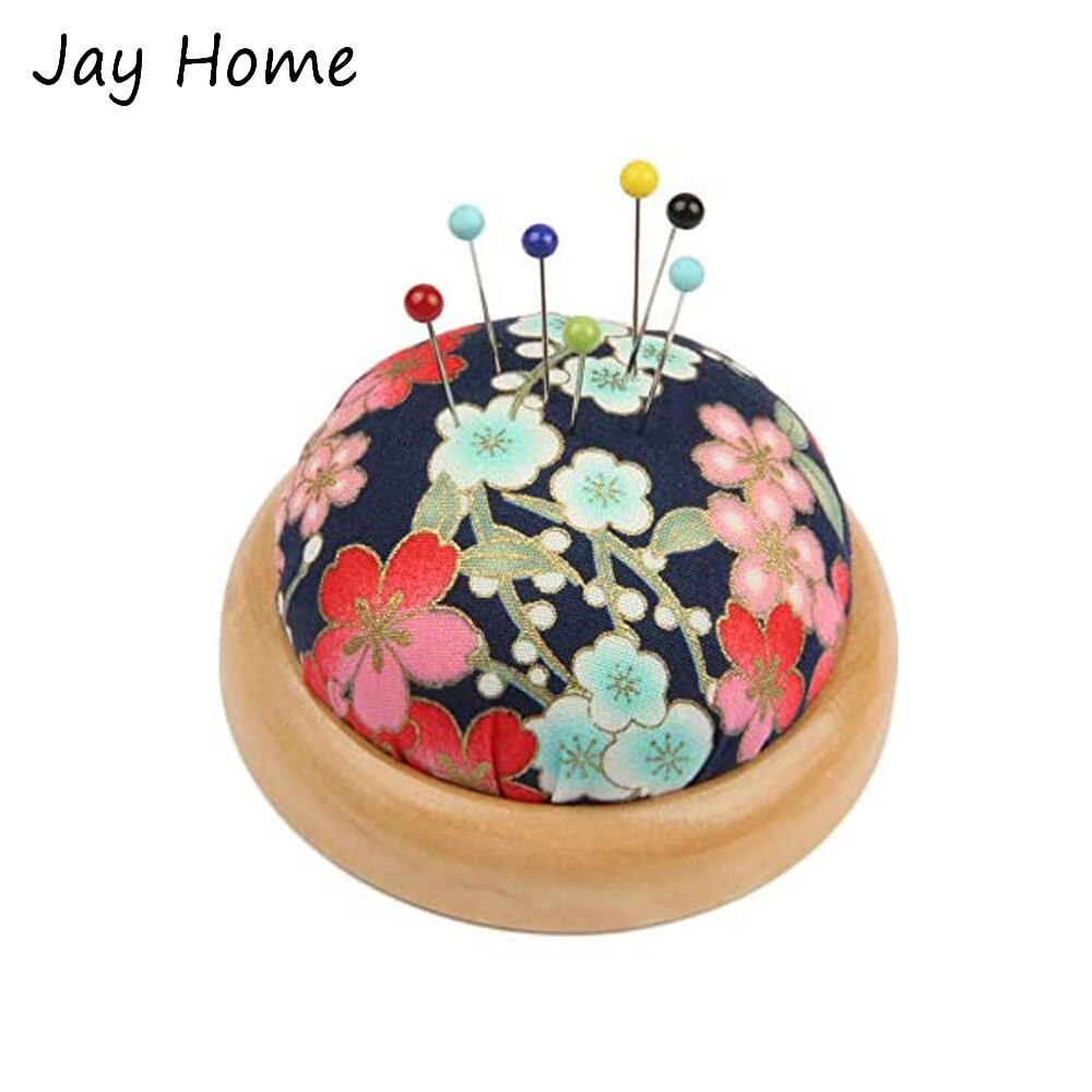 1PC Sewing Pin Cushion Wearable Wrist Pincushions Cute Floral Wooden Base Needle Pin Cushions Holder for Needlework Craft