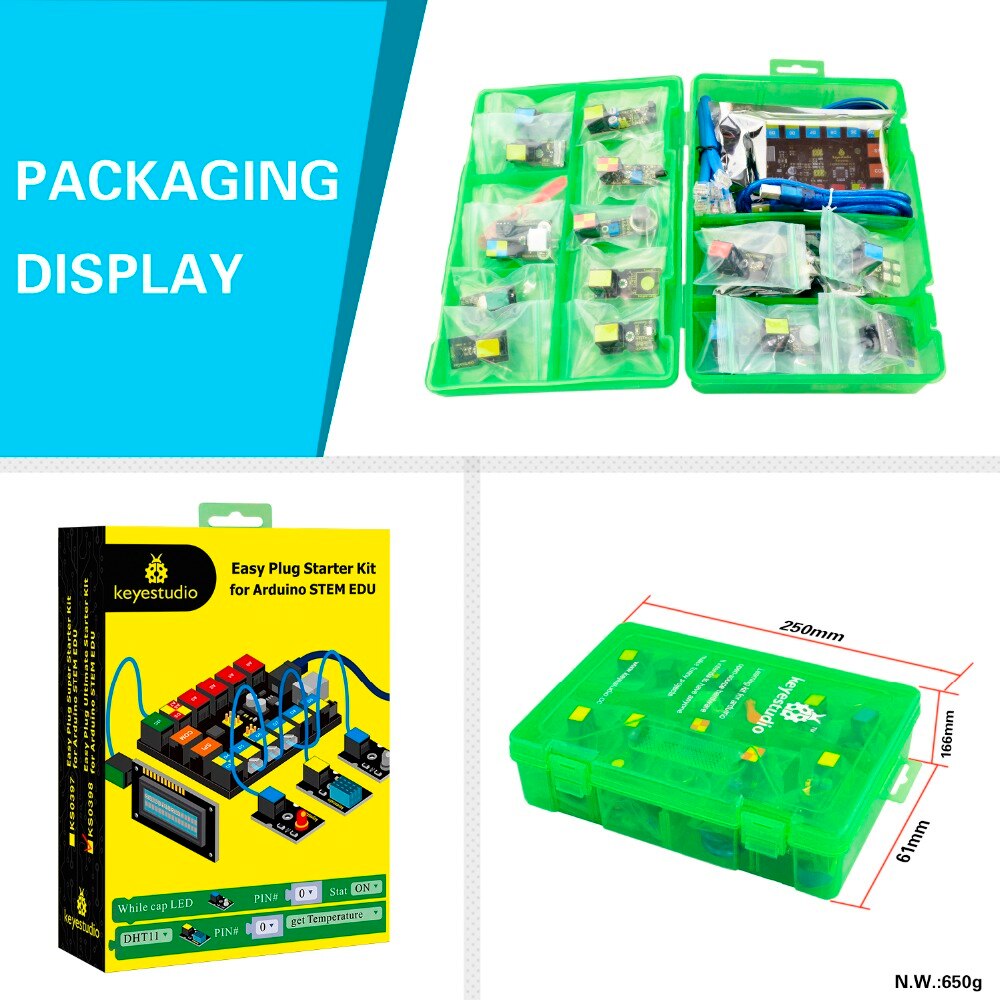 Kit de aprendizaje para principiantes KeyStudio, EASY plug RJ11 Ultimate, para Arduino STEM EDU, Compatible con bloques Mixly