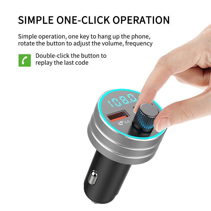 Bluetooth 5.0 Fm Transmitter Car Kit MP3 Modulator Auto-oplader QC3.0 Dubbele Usb Met Led Rooster Screen Eq Modus