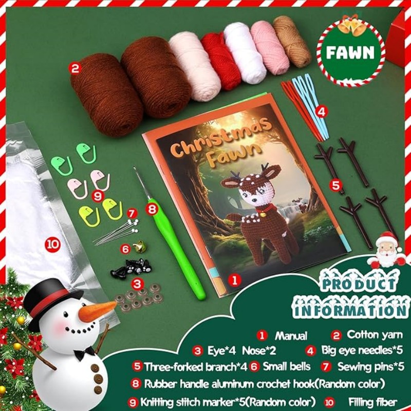 MIUSIE Kit de iniciación de ganchillo navideño, kit completo de tejido artesanal con hilos de ganchos de ganchillo, tutoriales de vídeo para de bricolaje
