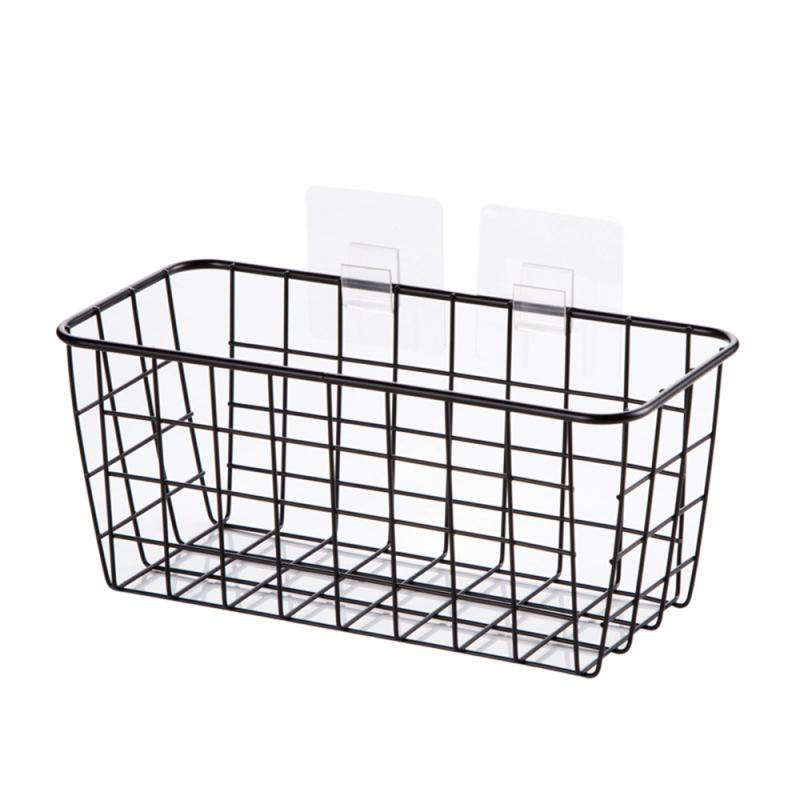 1pc Iron Wire Storage Basket Organizer Kitchen BathroomMulti-Purposes Housekeeping Storage Supplies Kitchen Storage: black
