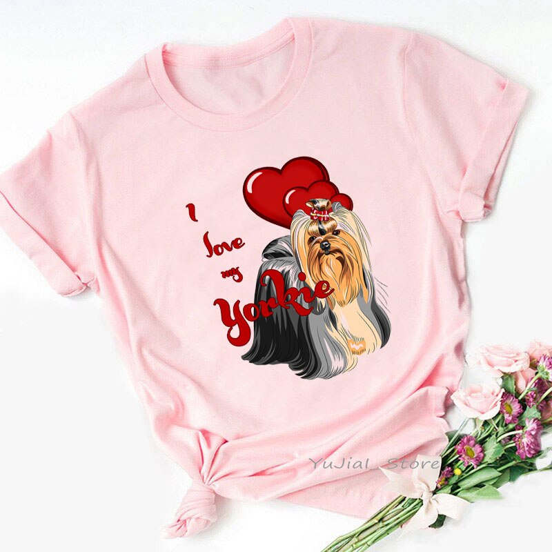 I Love My Yorkies Animal Print Tshirt Dameskleding Honden Lover Kawaii Kleding T-shirt Femme Harajuku Shirt Korte Mouw tops
