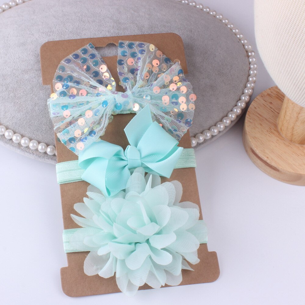 3 sztuk dziecko elastyczny kwiatowa opaska kokardy robić włosów dzieci cekiny łuk węzeł zestaw robić włosów opaska robić włosów dla dziewczynek włosy księżniczki akcesoria: zielony