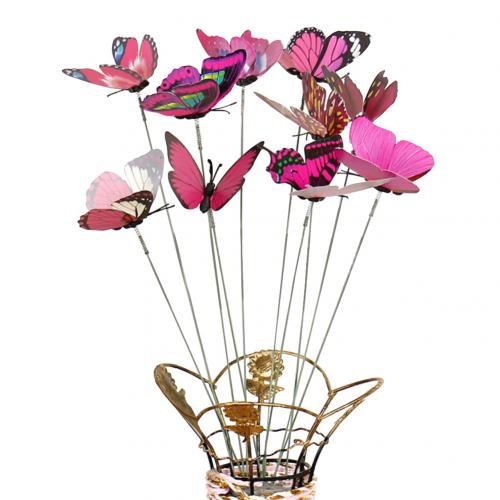 10 stk / sæt simulering sommerfuglestok udendørs have blomsterpotte indretning ornament: Lyserød