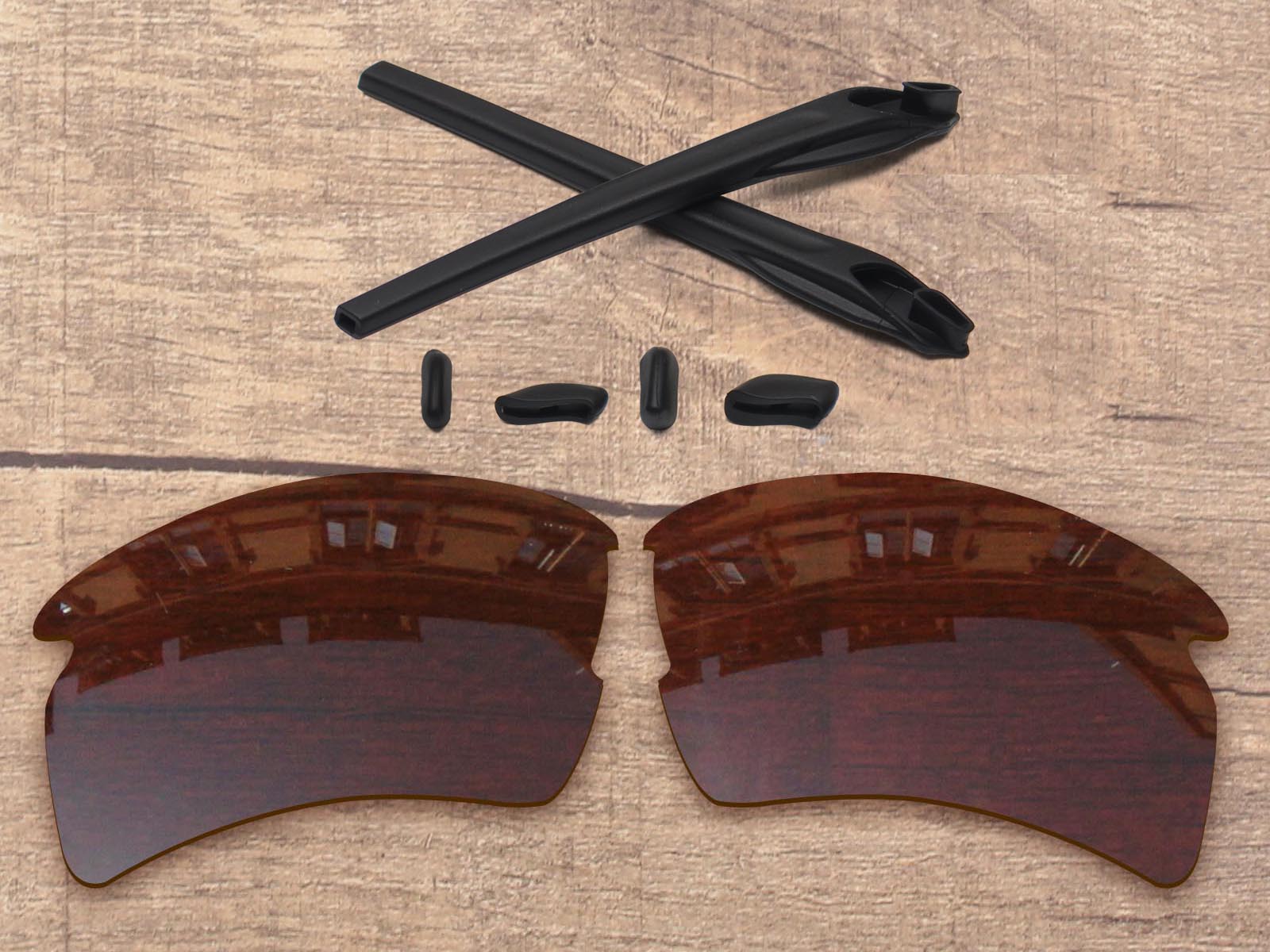 Vonxyz 20 + opções de cores polarizadas lentes de substituição & nariz almofadas orelha meias de borracha kit para-oakley flak 2.0 xl oo9188 quadro: Bronze Brown