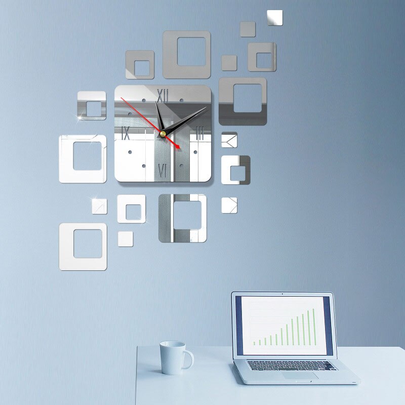 Modern style DIY 3d Large wall clock stickers Kitchen Clocks Acrylic Mirror Stickers Oversize Wall Clock Home Letter Home Decor: sliver