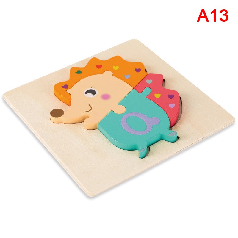 Baby 3D Wooden Puzzle Educational Toys Kids Cartoon Animal Intelligence Puzzles: A13