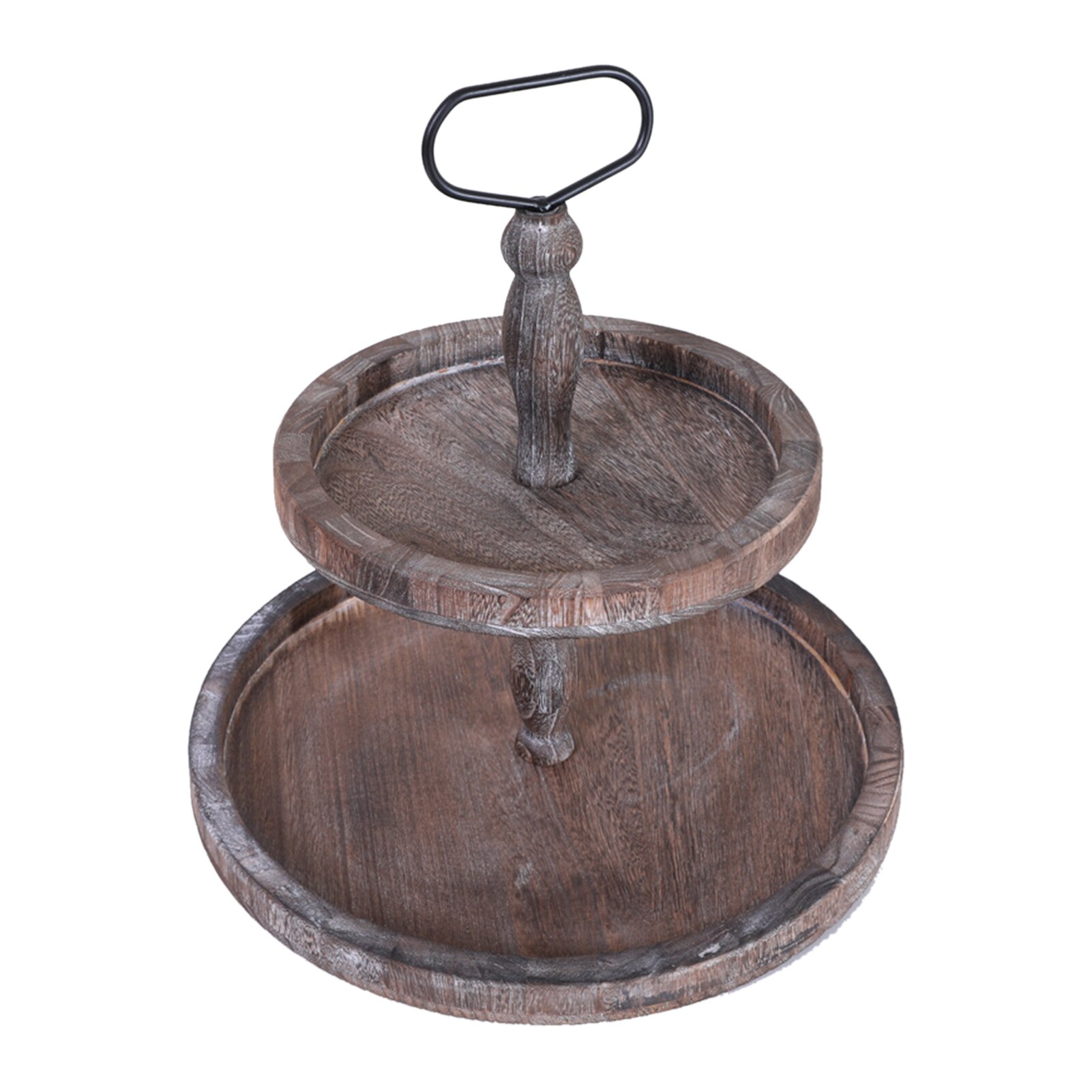 Home Countertop Two Tier Tray Decorative Organizer Breakfast Wood With Handle For Kitchen Store Fruit Snacks Cupcakes Easy Clean: Dark Brown