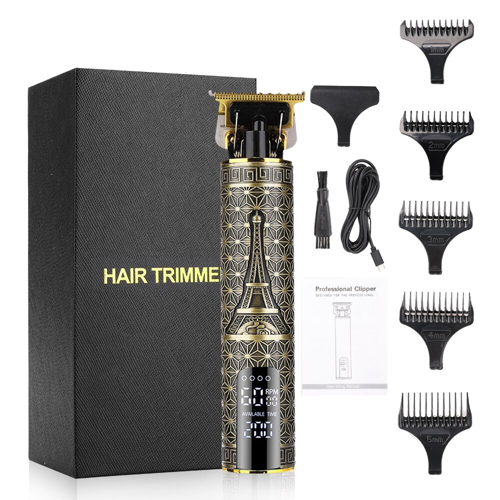 Hair Trimmer USB Rechargeable T-Outliner LCD Hair Clipper Barber Shop Men's Shaver Trimmer Beard Hair Cutting Machine: With box