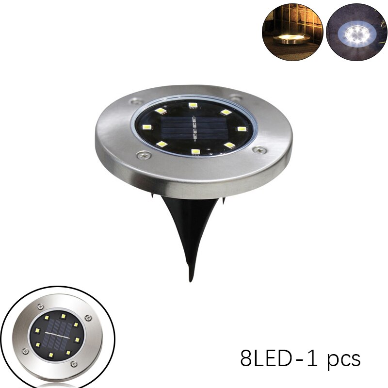 Outdoor Solar Powered Ground Light Waterproof Garden Pathway Deck Lights With 8/12/20 LED Lamp for Home Yard Driveway Lawn Road: 8LED 1pcs / White light