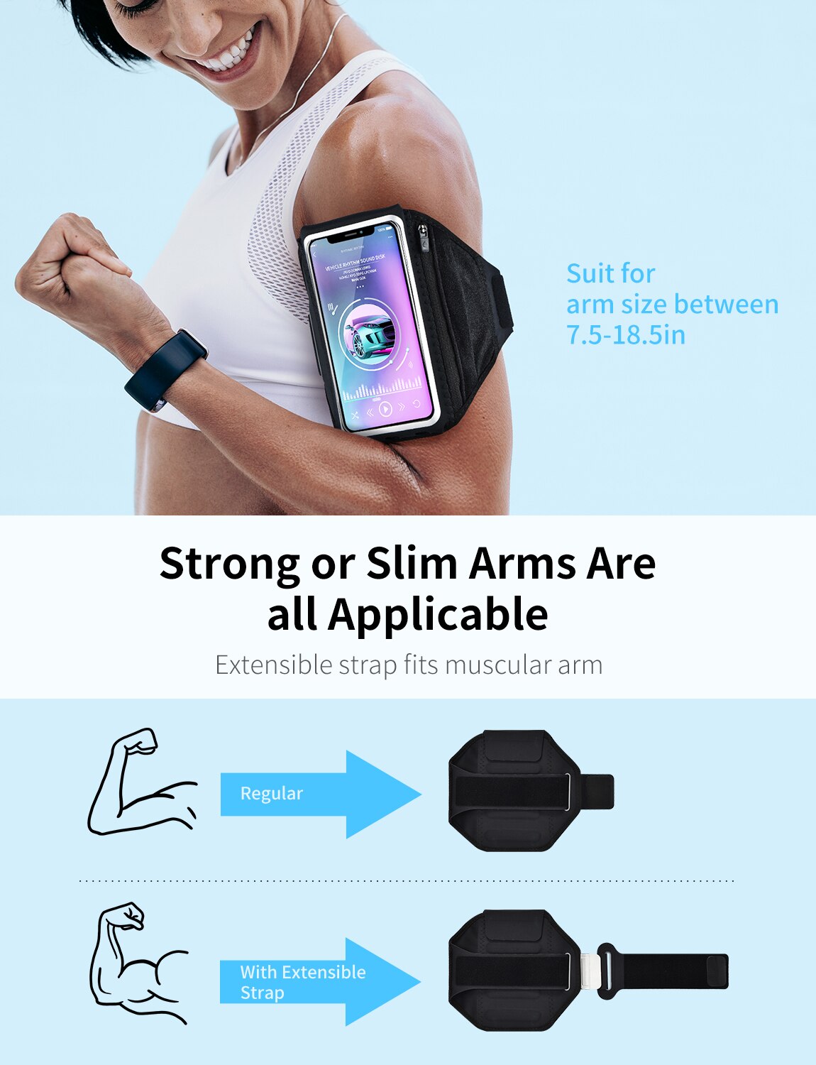 Mpow – brassard de téléphone universel PA195, 6.2 pouces, avec sac pour écouteurs, support de téléphone, sport, pour iPhone 12/11/XR