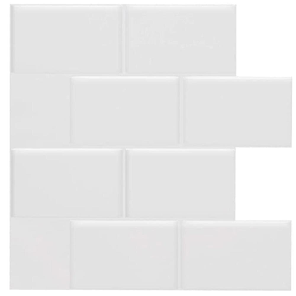 White Peel and Stick Wall Sticker Waterproof Classical 3D Brick Effect Self Adhesive Tiles for Kitchen &amp; Bathroom - 1 Sheet