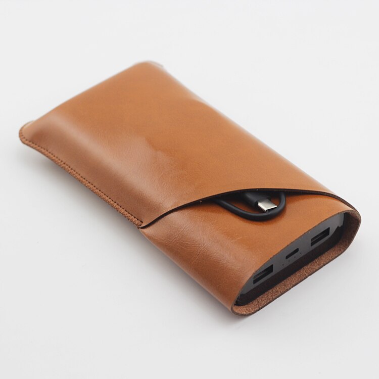 QB823 Double layer Universal Fillet holster Phone Straight leather case retro for ZMI Purple MI power Bank 10 Pro 20000mA pouch