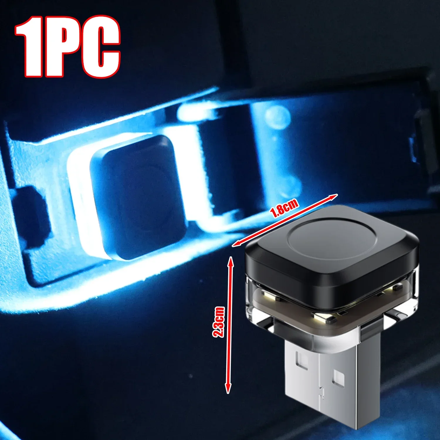 Universal USB Car Interior Ambient Atmosphere Light LED Signal Lights Auto Reading Lamp Decorations Car Interior Accessories: 8000K White Blue