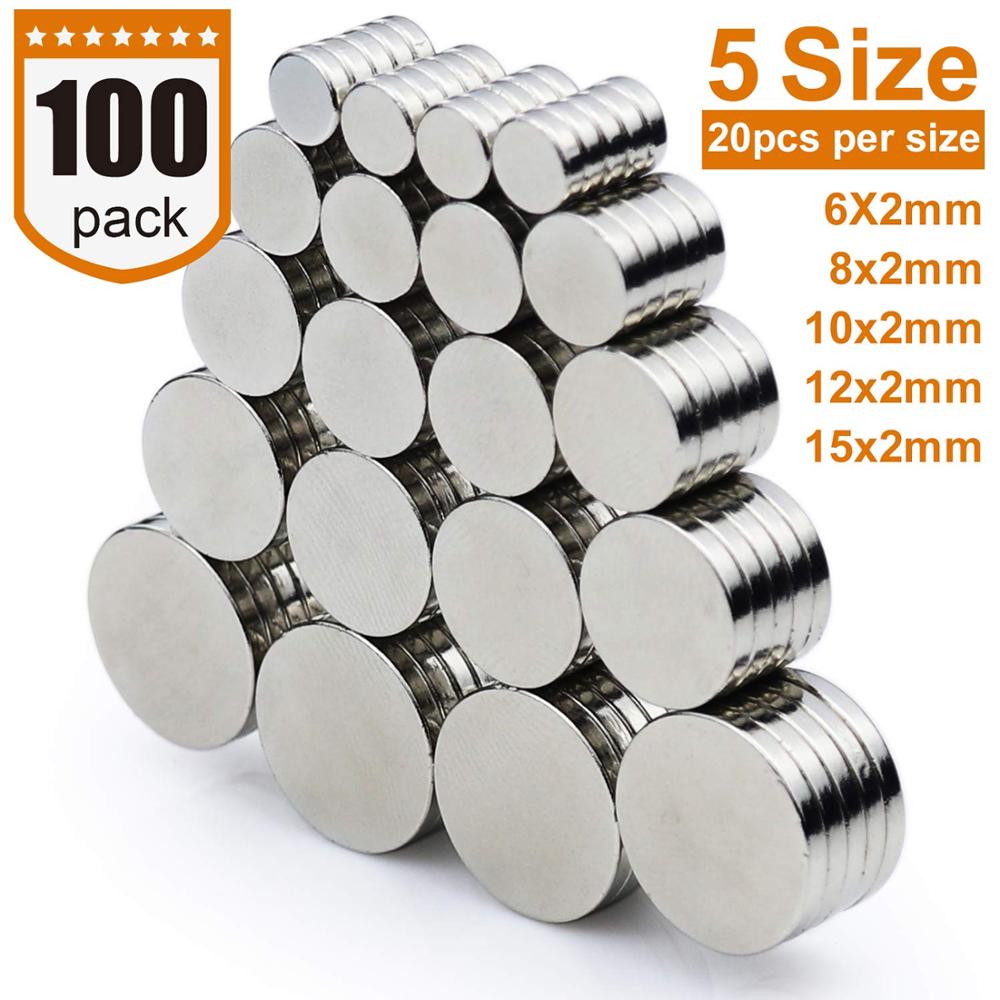 100packs (5 size) Koelkast Magneten Premium Geborsteld Nikkel Magneet, super sterke magneet Kantoor Magneten-