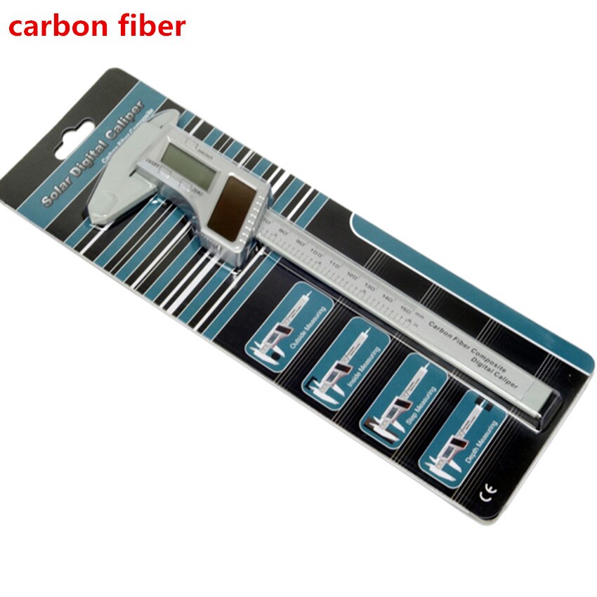 150mm 0.01mm Stainless Steel Solar Digital Caliper Solar Power Carbon Fiber Electronic Vernier Gauge Micrometer: carbon fiber 0.1mm