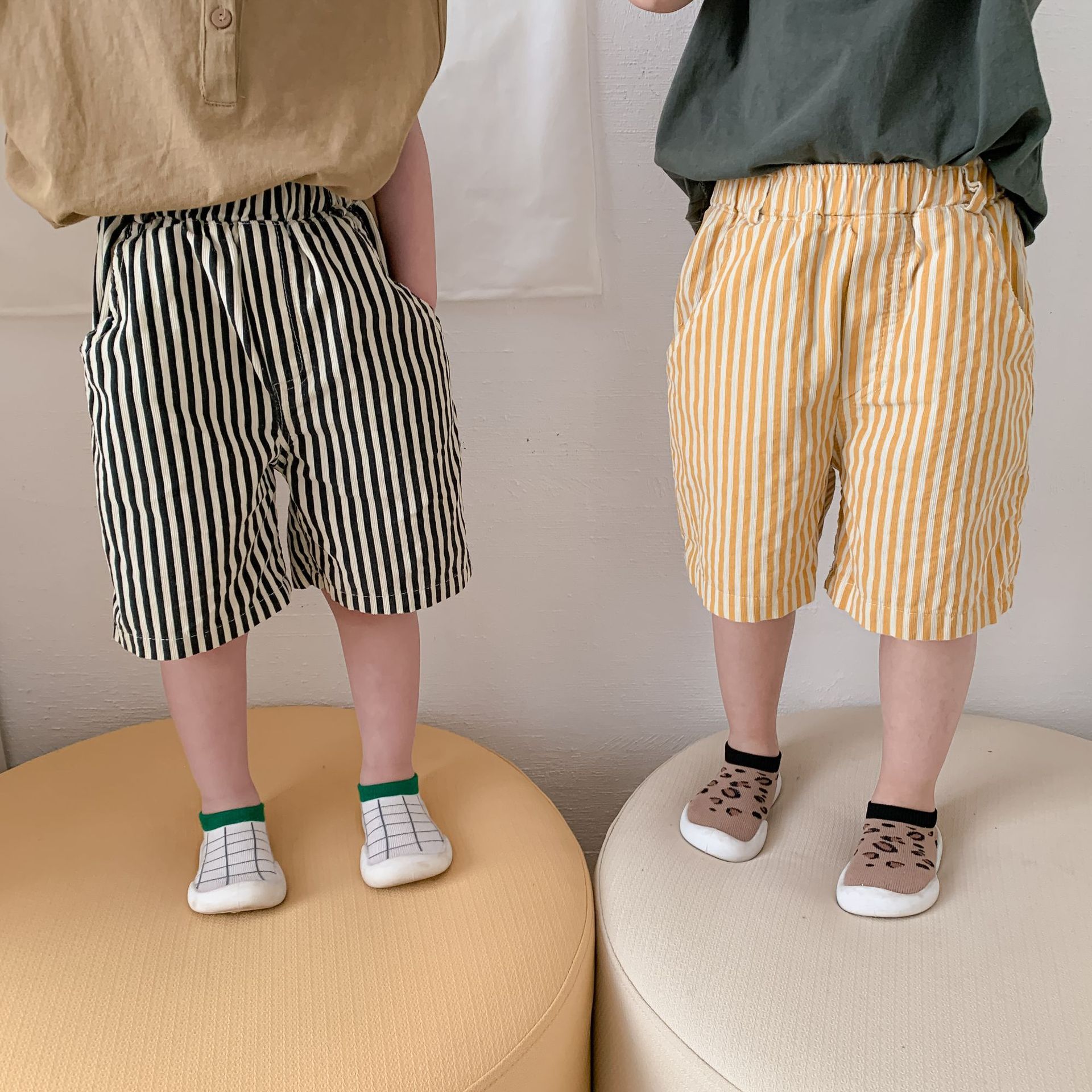 2022 Summer Kids Clothes Stripe Girls Shorts Corduroy Elastic Boys Pants Korean Children Shorts