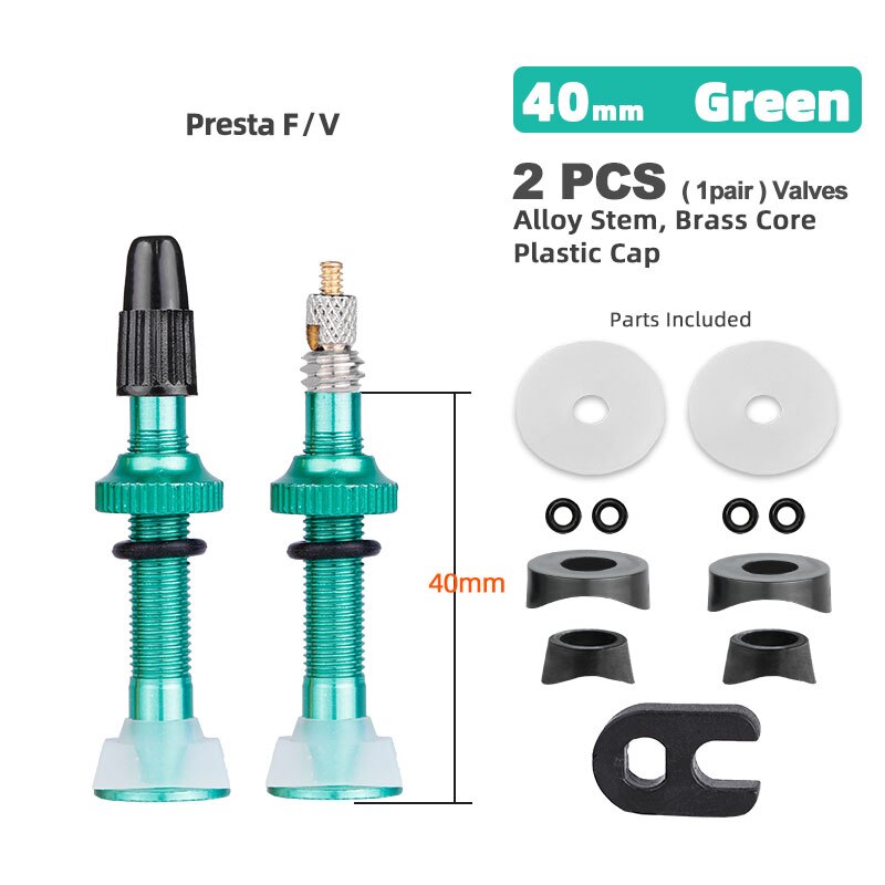 Bicicletta 1 paio 40/45/60mm Presta Valve per strada Tubeless Rim nucleo in ottone con tappo e strumento: 40mm Alloy Green B