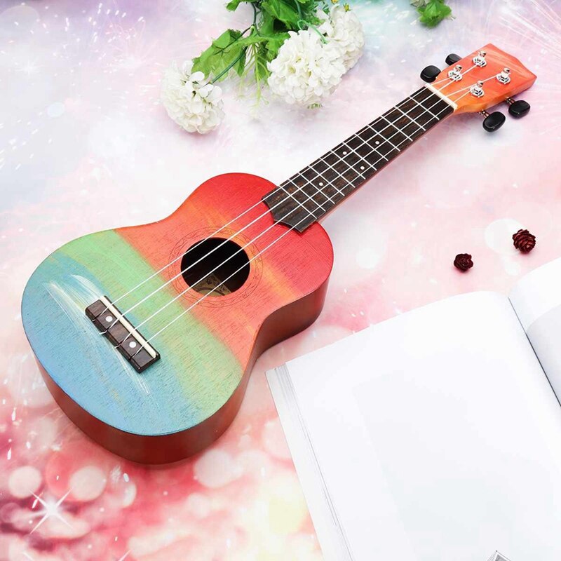 Ukulele handmålad kombo 21 ukulele svart sopran 4 strängar uke bassträngat musikinstrument perfekt för nybörjare: Default Title