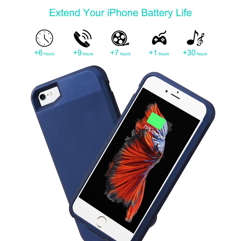 Batterij Oplader Voor Iphone 7 8 Plus Batterij Case Power Bank Opladen Case Power Case Charger Ultra Slanke Externe blauw Pak