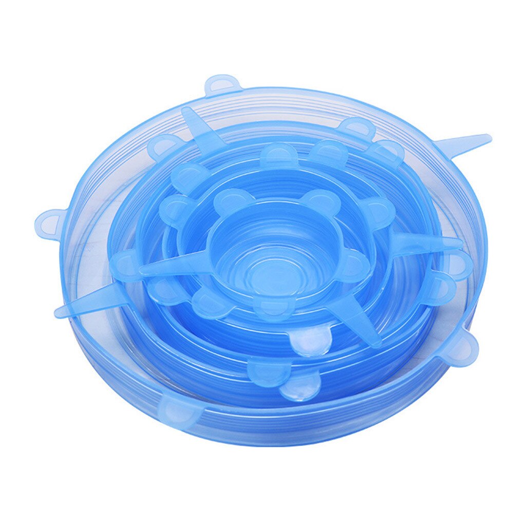 6Pcs Reusable Silicone Wrap Bowl Seal Cover Stretch Lid Keep Food Fresh Fresh Seal Bowl Stretchy Wrap Cover Kitchen Cookware: Blue