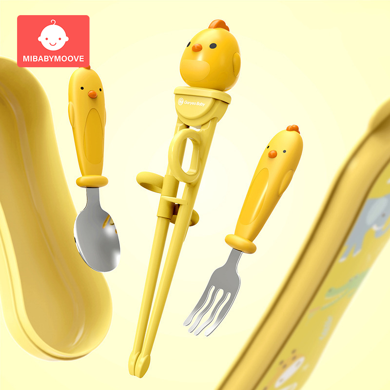 Kids Chopsticks Cartoon Training Children Spoon Fork Set Stainless Steel Kids Eating Utensils Toddler Baby Flatware Accessories